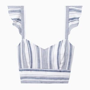 Parker Ibiza Ruffle Striped Crop Linen Tank Top S